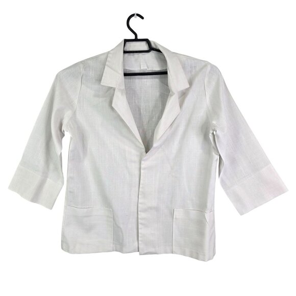 Womens White Open Front Linen Blazer Jacket 3/4 Sleeve Pockets Size XL - Picture 1 of 8